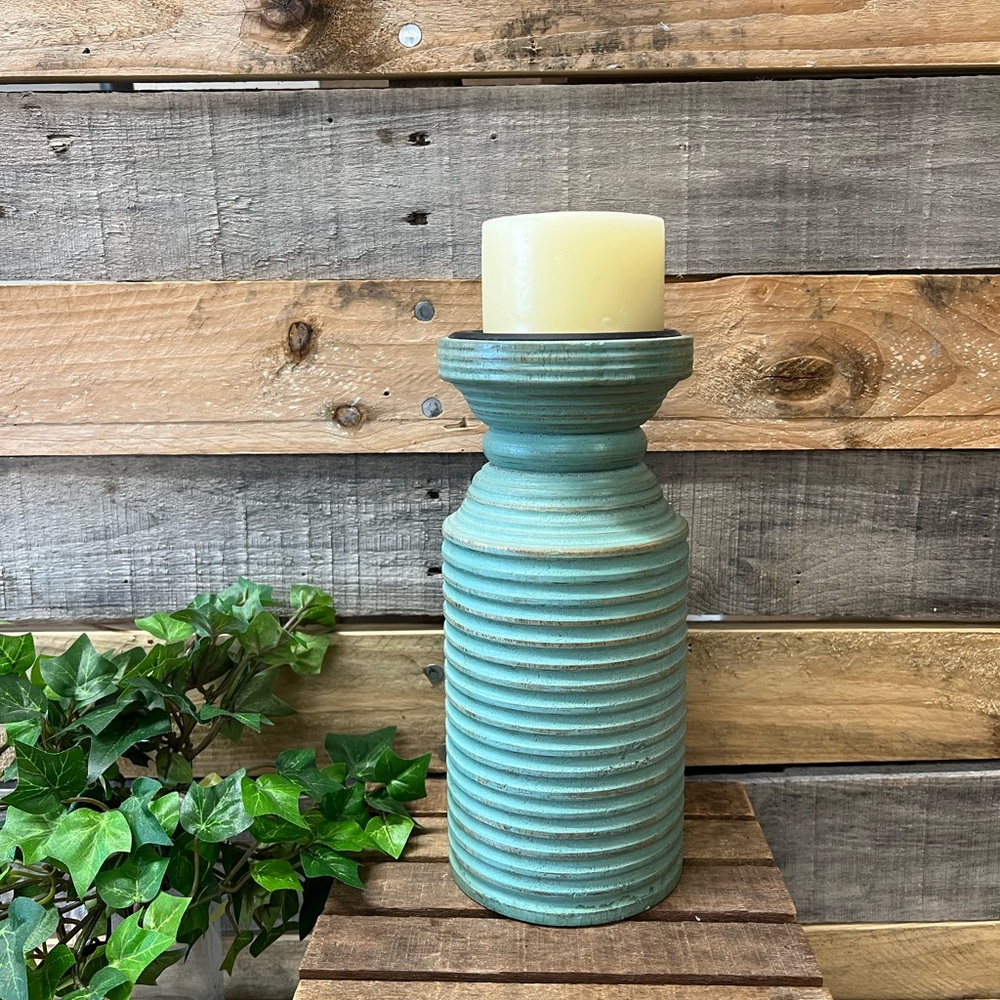 Rustic Sea Salt Green Ceramic Candle  Holder